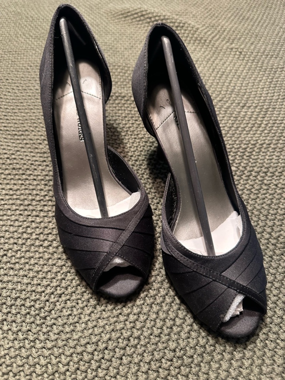 Studio Works Black Peep-Toe Satin Heels